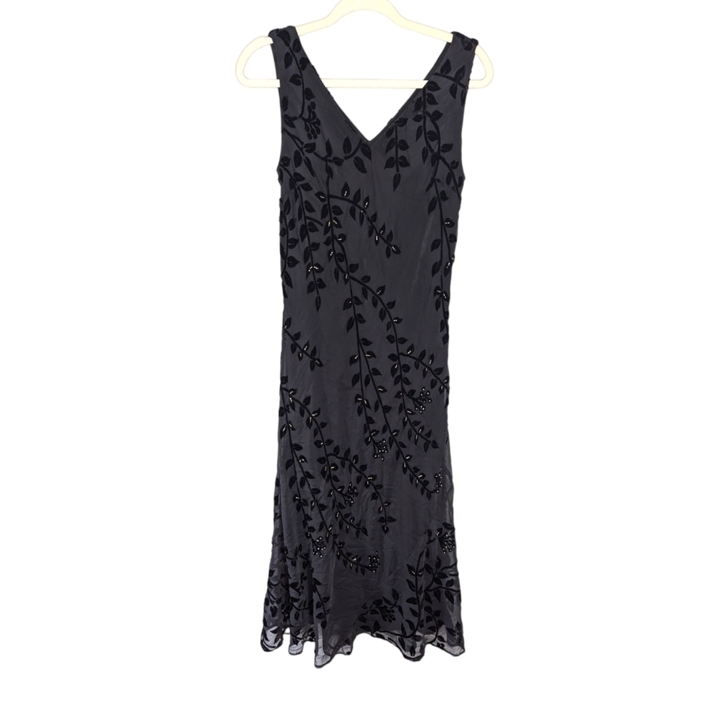Vintage Eva Blue black flower embroidered Floral Mesh Maxi formal Dress size 10